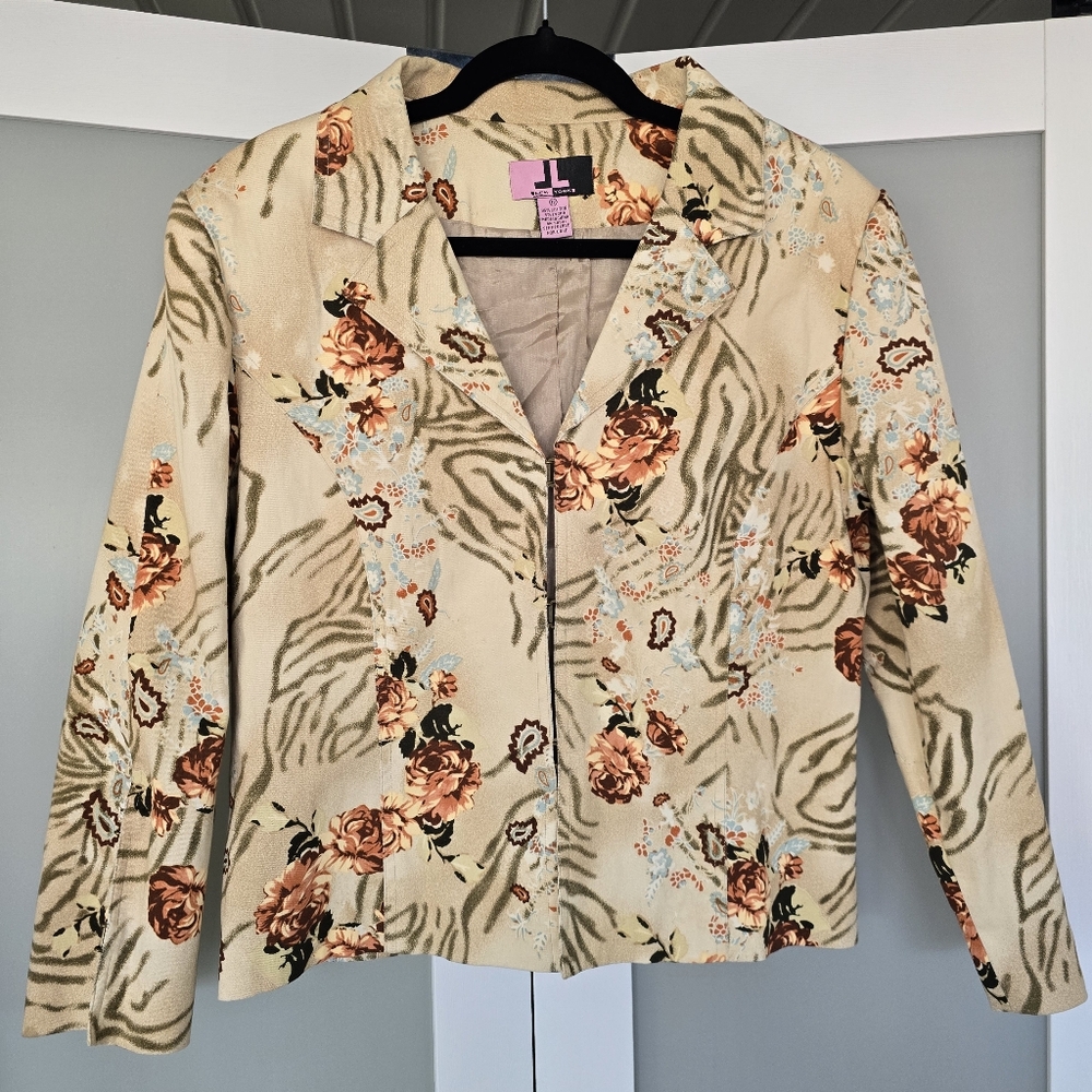 Floral Zebra Print Beige Women's Jacket